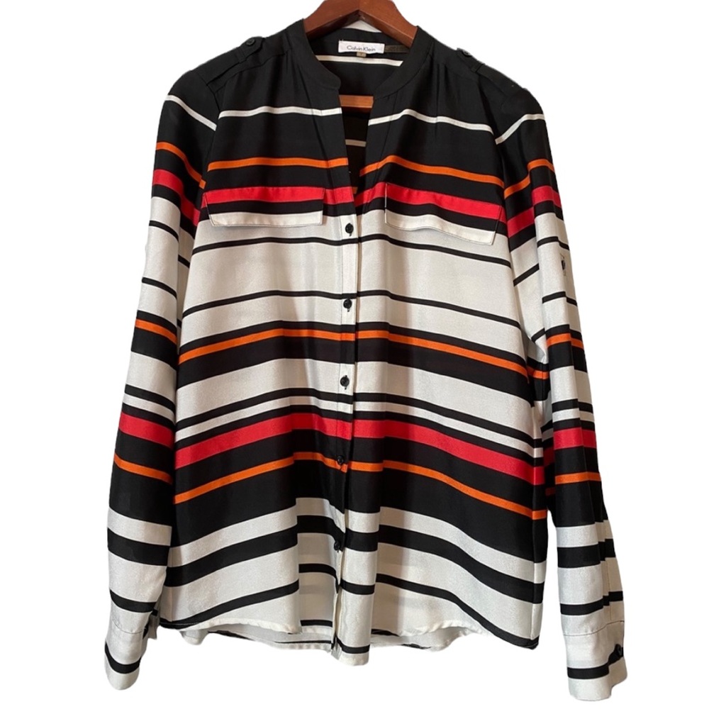 Calvin Klein Long Sleeved Striped Button Front Top